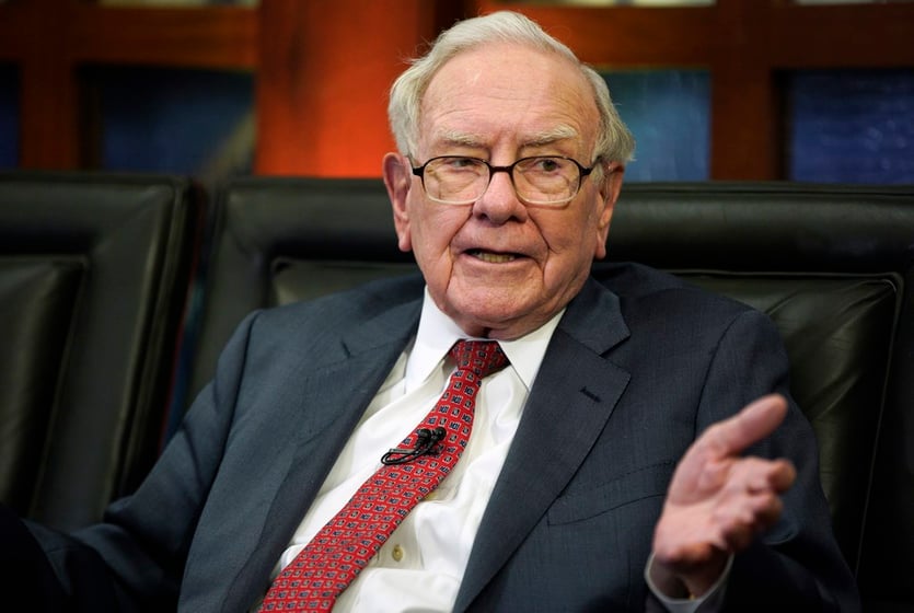 FILE - Berkshire Hathaway Chairman and CEO Warren Buffett speaks during an interview with Liz Claman on Fox Business Network's "Countdown to the Closing Bell," May 7, 2018, in Omaha, Neb. (AP Photo/Nati Harnik, File)