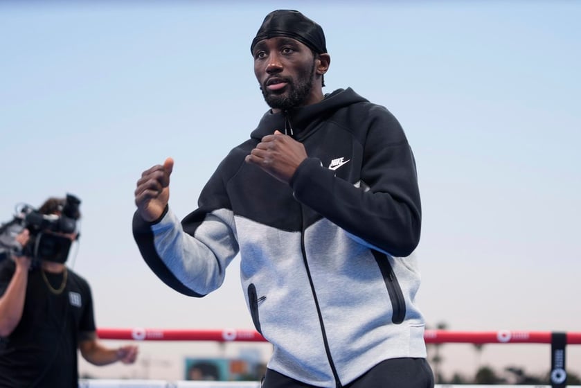 American boxer Terence Crawford conducts a public workout at the Santa Monica Pier on Wednesday, July 31, 2024, in Santa Monica, Calif. (AP Photo/Damian Dovarganes, File)