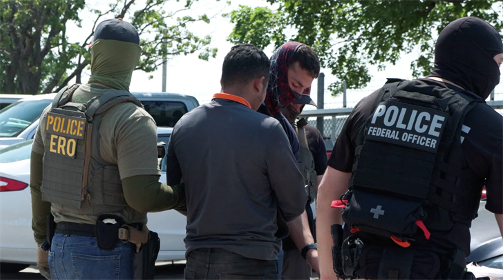 Federal authorities detain workers during a raid of Glenn Valley Foods in Omaha in June 2025. Courtesy Immigration and Customs Enforcement.